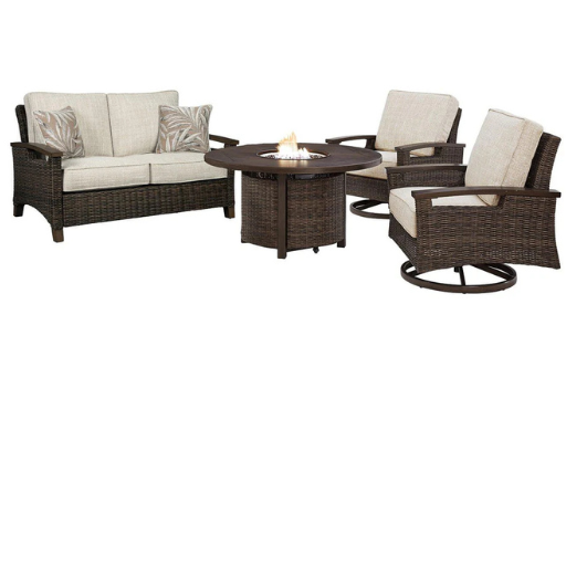 Paradise Trail Outdoor Loveseat, Lounge Chairs and Fire Pit Table